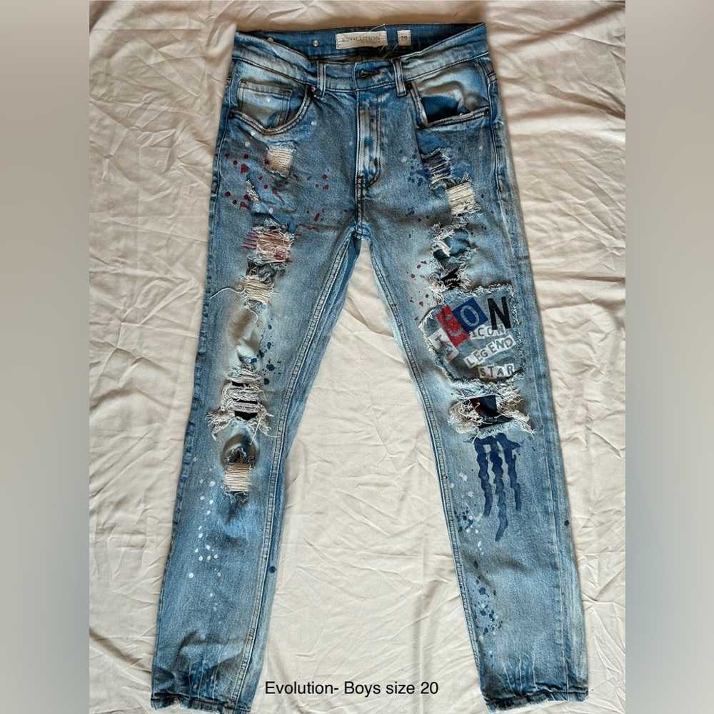 Evolution Men's Light Blue Distressed Skinny Jeans